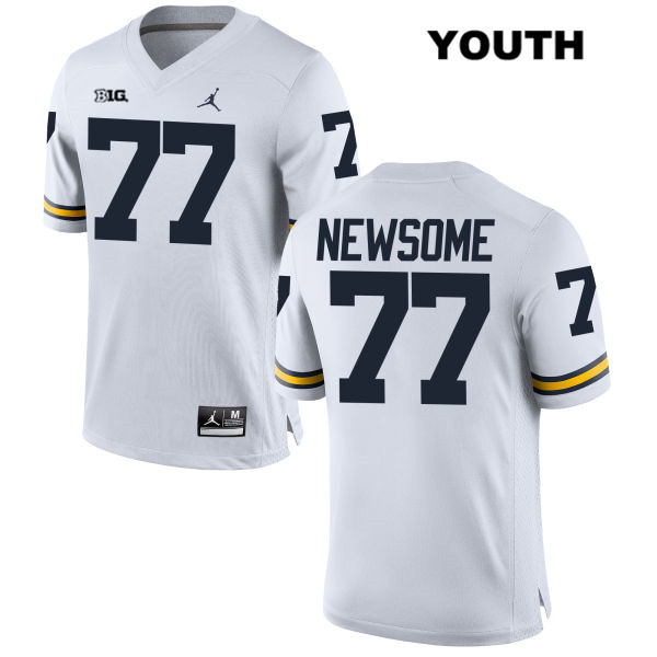Youth NCAA Michigan Wolverines Grant Newsome #77 White Jordan Brand Authentic Stitched Football College Jersey YH25D41DW